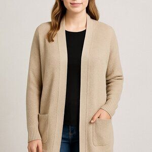 Pink Rose S Cream Long Sleeve Acrylic Knit Open Front Cardigan